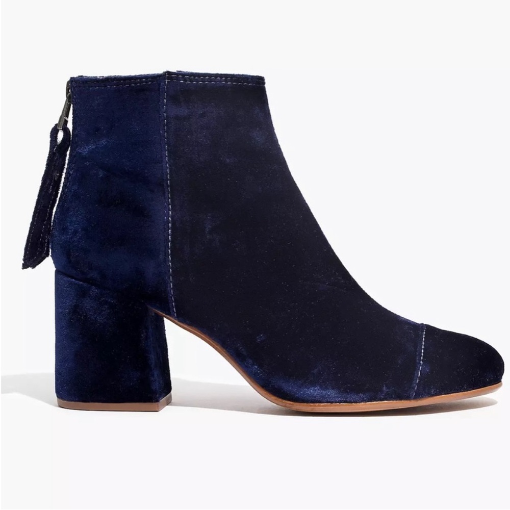 Sam Edelman The Jillian Boot Crushed Velvet Navy Blue Zipper Back Pull Size 6.5 - Picture 9 of 11